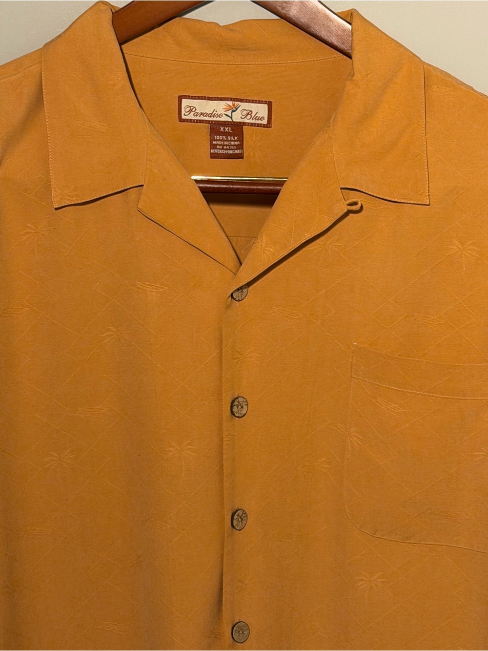 Paradise Blue Men's Camp Shirt in Mustard